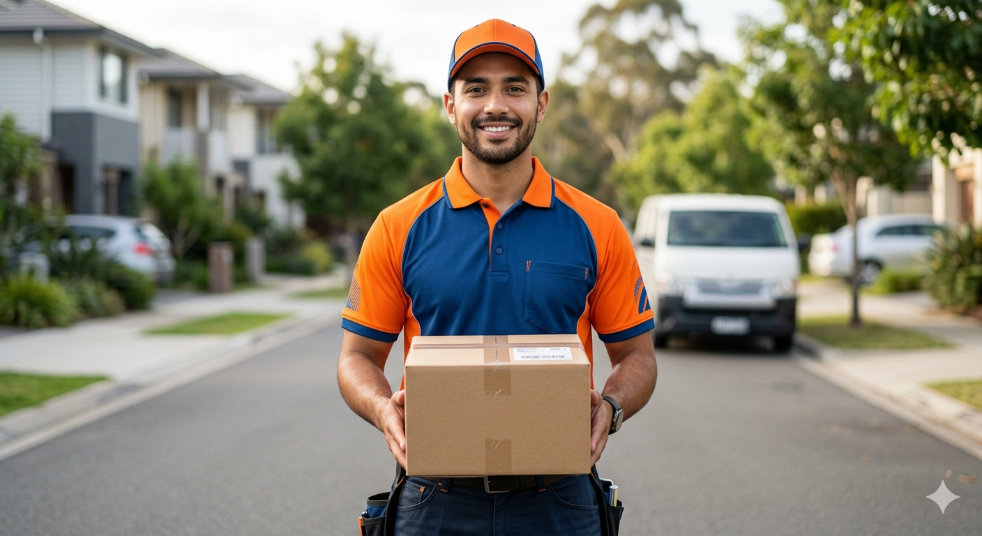 Delivery driver at the door with packages